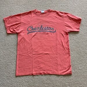 Perrin Charleston T-Shirt Men’s Unisex Size Large Orange Peach Soft Casual EUC